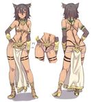  animal_ears ass bare_shoulders bastet_(houtengeki) black_hair breasts character_sheet contrapposto dark_skin detached_sleeves directional_arrow earrings egyptian egyptian_mythology from_behind full_body houtengeki jewelry loincloth looking_at_viewer medium_breasts multiple_views navel original red_eyes short_hair sketch standing thigh_strap turnaround usekh_collar white_background 