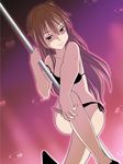  bikini chuunibyou_demo_koi_ga_shitai! highres long_hair nibutani_shinka oku_no_shi pole pole_dancing solo strap_slip stripper_pole swimsuit 