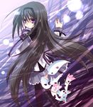  akemi_homura black_hair highres izumi_makoto kyubey long_hair magical_girl mahou_shoujo_madoka_magica pantyhose purple_eyes ribbon skirt very_long_hair 