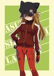  animal_hat badge baseball_cap blue_eyes bodysuit button_badge cat_hat evangelion:_3.0_you_can_(not)_redo eyepatch hat highres jacket leizero long_hair neon_genesis_evangelion pins plugsuit rebuild_of_evangelion shikinami_asuka_langley souryuu_asuka_langley track_jacket 