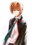  brown_hair kazabana_fuuka little_busters! male_focus natsume_kyousuke necktie red_eyes school_uniform solo 