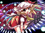  blonde_hair danmaku fang flandre_scarlet hat highres laevatein nagayama_yuunon ponytail red_eyes revision short_hair side_ponytail solo touhou wallpaper wings 