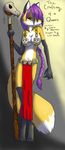  anthro big_breasts breasts canine clothed clothing color comic demon english_text female fox green_eyes hair long_hair magic_user male mammal necromancer oldmusic oldmusic_(artist) polearm purple_hair skimpy solo staff straight text 