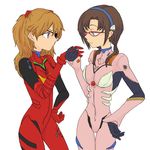  bodysuit brown_hair evangelion:_3.0_you_can_(not)_redo eyepatch glasses hairband holding_hands long_hair makinami_mari_illustrious miya_(24toys) multiple_girls neon_genesis_evangelion pink_bodysuit plugsuit rebuild_of_evangelion shikinami_asuka_langley smile souryuu_asuka_langley twintails 