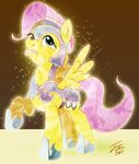  crystal_pony_(mlp) equine female feral fluttershy_(mlp) friendship_is_magic hair helmet horse mammal my_little_pony pegasus pink_hair pony raised_hoof signature solo tsitra360 wings yellow_body 