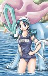  artist_request blue_eyes blue_hair breasts creature crystal_(pokemon) gen_2_pokemon hat lowres medium_breasts ocean oekaki one-piece_swimsuit pokemon pokemon_(creature) pokemon_(game) pokemon_gsc school_swimsuit source_request suicune swimsuit twintails water 