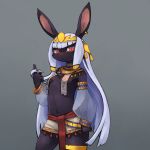  blue_hair egyptian furry kamukamu6392 long_hair rabbit red_eyes solo topless 