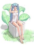  ananji_(kk00165) bare_legs barefoot grass hatsune_miku leaf long_hair plant sitting solo very_long_hair vocaloid 