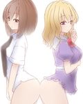  ass ass-to-ass blonde_hair bottomless bow brown_eyes brown_hair dress_shirt long_hair maribel_hearn multiple_girls necktie no_hat no_headwear purple_eyes shirt short_hair tori_(minamopa) touhou usami_renko 