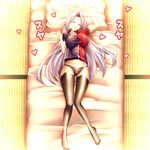  1girl bed black_legwear black_panties black_thighhighs breasts eyes_closed feet female fishnets huge_breasts lace lace-trimmed_thighhighs legs legwear long_hair lying no_pants no_skirt on_back panties silver_hair solo stockings thighhighs touhou underwear yagokoro_eirin yanmarson 