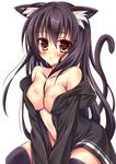  animal_ears bad_id bad_pixiv_id bare_shoulders black_hair black_legwear blush breasts cat_ears cat_tail gradient_hair highres kemonomimi_mode large_breasts long_hair multicolored_hair original purple_hair red_eyes solo suzaku_(oekaki_no_sekai) tail thighhighs very_long_hair 