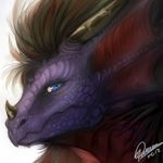  blue_eyes dragon feral frills hair horn looking_at_viewer male plain_background portrait quirachen reptile salthanath scalie solo 