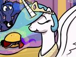  burger cannibal crown duo equine eye_mist female feral food friendship_is_magic hair hamburger horn horse king_sombra_(mlp) long_hair magic mammal my_little_pony pokehidden pony princess princess_celestia_(mlp) princess_luna_(mlp) royalty sibling siblings sisters winged_unicorn wings 