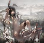  animal_ears breasts bunny bunny_ears cloud grass long_hair nipples nude original pussy revision silver_hair sky small_breasts solo toiku uncensored water 