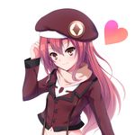  absurdres bad_id bad_pixiv_id blush brown_eyes hat heart highres long_hair original pink_hair simple_background smile solo white_background yappen 
