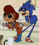  black_nose blue_fur brown_fur console crossover dry_humping duo fur game_pad gaming grin hedgehog humor humping male mammal multitasking regular_show sally_acorn sega shoes smile sonic_(series) sonic_the_hedgehog teeth tongue unknown_artist video_games while_playing_videogame 