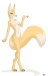 breasts canine claws digitigrade female fox green_eyes hindpaw looking_at_viewer mammal navel nipples nnecgrau nude pawpads paws petite plain_background pussy solo standing toes white_background 