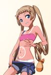  bikini_tan blue_eyes brown_hair caryo chuunibyou_demo_koi_ga_shitai! dekomori_sanae grin long_hair looking_at_viewer nanashino navel panties pentagram shorts simple_background smile solo strapless sun_tattoo tan tanline tubetop twintails underwear white_background white_panties 