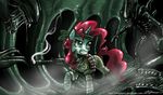  alien alien_(franchise) clothing drooling equine female group gun horn horse imminent_death john_joseco looking_back mammal my_little_pony open_mouth pinkie_hair pony ranged_weapon saliva smoke teeth unicorn weapon xenomorph 