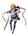  1girl arc_system_works blazblue blazblue:_chrono_phantasma blazblue:_chronophantasma blonde_hair gun noel_vermillion official_art simple_background skirt weapon 