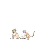  animal_ears bad_id bad_pixiv_id blonde_hair comic final_fantasy final_fantasy_xi mithra multiple_girls nukomasu purple_hair simple_background sitting tail tail_grab white_background 