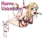  animal_ears aqua_eyes arms_behind_back bad_id bad_pixiv_id barefoot bdsm bike_shorts blonde_hair blue_eyes bondage bound box_tie cat_ears cat_tail chibi chocolate facial_mark feet final_fantasy final_fantasy_xi gag gagged happy_valentine hogtie lingerie looking_at_viewer mithra multiple_girls nukomasu purple_hair rope shibari short_hair simple_background suspension tail tears underwear underwear_only valentine white_background 