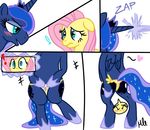  blue_fur blue_hair comic cutie_mark duo equine female fluttershy_(mlp) friendship_is_magic fur green_eyes hair horn horse mammal my_little_pony panties pegasus pink_hair pony princess_luna_(mlp) signature transformation underwear winged_unicorn wings yellow_fur 