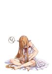  asuna_(sao) bad_id bad_pixiv_id barefoot breasts brown_hair ear_covers indian_style kupaa long_hair long_legs masturbation nukomasu pointy_ears simple_background sitting small_breasts solo sword_art_online titania_(sao) white_background 