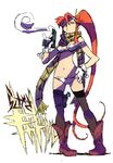  absurdres blowing boots bra cowboy_boots gloves gun hair_ornament handgun highres imaishi_hiroyuki long_hair navel non-web_source official_art panties pom_pom_(clothes) ponytail red_hair scan scarf smoke solo strap_slip tengen_toppa_gurren_lagann thighhighs underwear underwear_only very_long_hair weapon yellow_eyes yoko_littner 