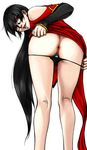  anus ass bare_shoulders bent_over black_hair black_panties blazblue china_dress chinese_clothes detached_sleeves dildo dress from_behind glasses hair_down legs litchi_faye_ling long_hair nosuto object_insertion panties panty_pull red_eyes semi-rimless_eyewear uncensored underwear vaginal vaginal_object_insertion 