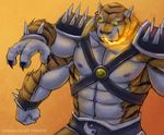  anthro armor belt biceps big_muscles body_markings clothed clothing feline fire four_arms fur glowing glowing_eyes half-dressed hybrid kintaro male mammal markings mortal_kombat multi_limb multiple_arms muscles nipples pecs pose rrowdybeast solo spikes standing stripes tiger topless video_games 
