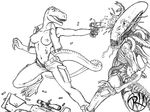  alien_(franchise) blood breasts dinosaur female greyscale gun monochrome pistol predaguy psg-1 ranged_weapon scalie sniper tyrannosaurus tyrannosaurus_rex weapon xenomorph 