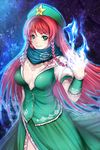  blush bow braid breasts chinese_clothes cleavage green_eyes hair_bow hat heart heart-shaped_pupils hong_meiling kugi_ta_hori_taira large_breasts lips long_hair looking_at_viewer red_hair scarf smile solo star symbol-shaped_pupils tattoo touhou twin_braids 