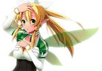  blonde_hair fairy_wings green_eyes green_wings itaya_atsuno leafa long_hair pointy_ears ponytail puffy_sleeves solo sword_art_online wings 