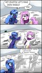  2012 blue_eyes blue_hair ciriliko comic creeper cutie_mark demon dialog dialogue duo english_text equine female feral friendship_is_magic hair horn horse humor mammal minecraft my_little_pony pink_hair pony princess princess_celestia_(mlp) princess_luna_(mlp) purple_eyes royalty sibling signature sisters snow snow_angel text video_games winged_unicorn wings winter young 