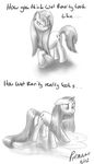  cutie_mark english_text equine female feral friendship_is_magic greyscale horn looking_at_viewer mammal monochrome my_little_pony plain_background premann rarity_(mlp) solo text unicorn water wet white_background 