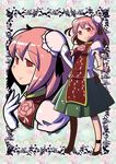  bandages bow bun_cover chinese_clothes double_bun floral_background flower ibaraki_kasen maru-sun pink_eyes pink_hair puffy_sleeves rose short_hair short_sleeves skirt smile solo tabard touhou 