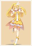  2012 bike_shorts blonde_hair blush boots bow choker cure_peace dated double_v efmoe hair_flaps kise_yayoi long_hair looking_at_viewer magical_girl open_mouth ponytail precure shorts shorts_under_skirt skirt smile smile_precure! solo standing standing_on_one_leg tiara v wrist_cuffs yellow yellow_bow yellow_eyes yellow_shorts yellow_skirt 
