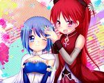  2girls blue_hair haruta mahou_shoujo_madoka_magica miki_sayaka red_hair sakura_kyouko 