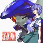  90s ayanami_rei bandages blue_hair cast k6 lowres mecha neon_genesis_evangelion oekaki oldschool red_eyes school_uniform science_fiction short_hair solo 