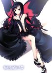  accel_world antenna_hair arm_support bare_shoulders black_dress black_gloves black_hair butterfly_wings dress elbow_gloves gloves hairband kuroyukihime lolita_hairband long_hair long_legs older red_eyes sitting solo takigawa_yuu wings 