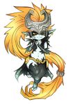  earrings fang helmet highres imp jewelry long_hair maniacpaint midna neon_trim one_eye_covered orange_hair pointy_ears prehensile_hair red_eyes smile solo the_legend_of_zelda the_legend_of_zelda:_twilight_princess very_long_hair yellow_sclera 