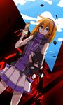  1boy absurdres blue_eyes female genderswap headphones highres long_hair mr._mew orange_hair phone sakuraba_neku skirt subarashiki_kono_sekai 