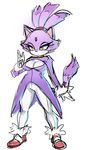  animal_ears blaze_the_cat breasts cat_ears cat_tail cleavage forehead_jewel fur_trim furry gloves high_ponytail highres long_hair maniacpaint medium_breasts purple_hair shoes sneakers solo sonic_the_hedgehog tail yellow_eyes 