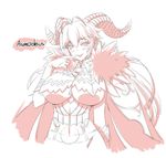  asmodeus_(the_seven_deadly_sins) blush breasts butter-t cape character_name demon_girl finger_to_mouth horns huge_breasts large_breasts long_hair looking_at_viewer monochrome naughty_face simple_background smile the_seven_deadly_sins tongue tongue_out white_background 