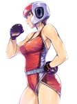 boxing_gloves boxing_headgear breasts bubuzuke dead_or_alive dead_or_alive_5 hand_on_hip large_breasts lips mila_(doa) panties red_eyes red_hair shorts solo tank_top toned underwear upshorts 