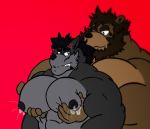  abs anthro biceps breast_milking canine lactating male male/male mammal muscular muscular_male nipples pec_grasp pecs tute_(character) tutexl_(artist) ursine wolf 