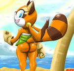  big_butt blue_eyes bottomless butt clothed clothing female half-dressed looking_at_viewer looking_back mammal marine_the_raccoon monkeyxflash raccoon sega smile sonic_(series) 