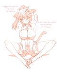  anger_vein animal_ears blush breasts butter-t cat_ears cat_tail cleavage copyright_request large_breasts monochrome simple_background solo tail white_background 