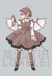  animal_ears brown_legwear character_name dress fingernails grey_eyes hat kneehighs long_fingernails microphone mystia_lorelei nikoro pink_hair short_hair solo touhou wings 